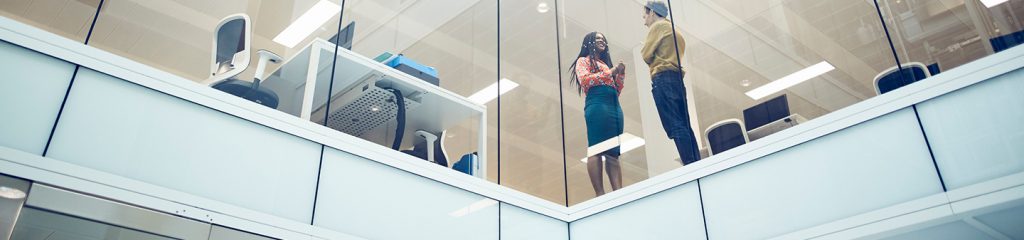 Employees in a glass office